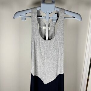Monteau Los Angeles Women Gray Navy Colorblock Racerback Maxi Summer Dress L